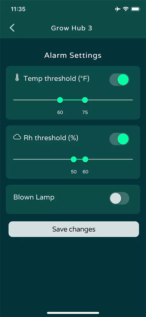 Niwa App Screenshot - alarm settings