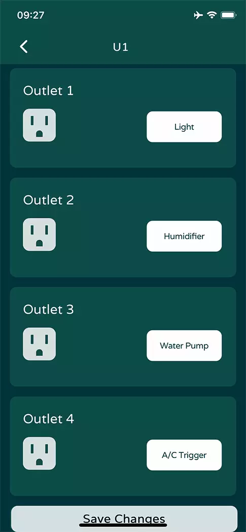 Niwa App Screenshot - outlet configuration