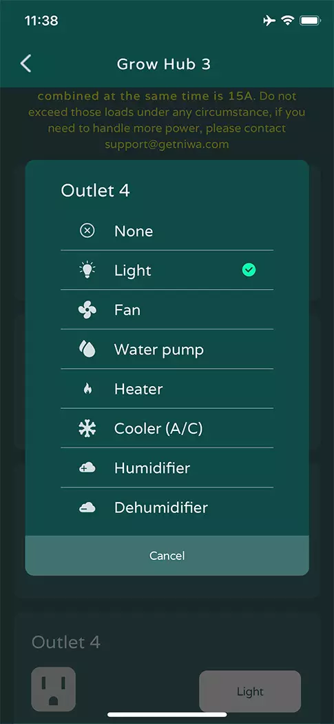 Niwa App Screenshot - outlet configuration