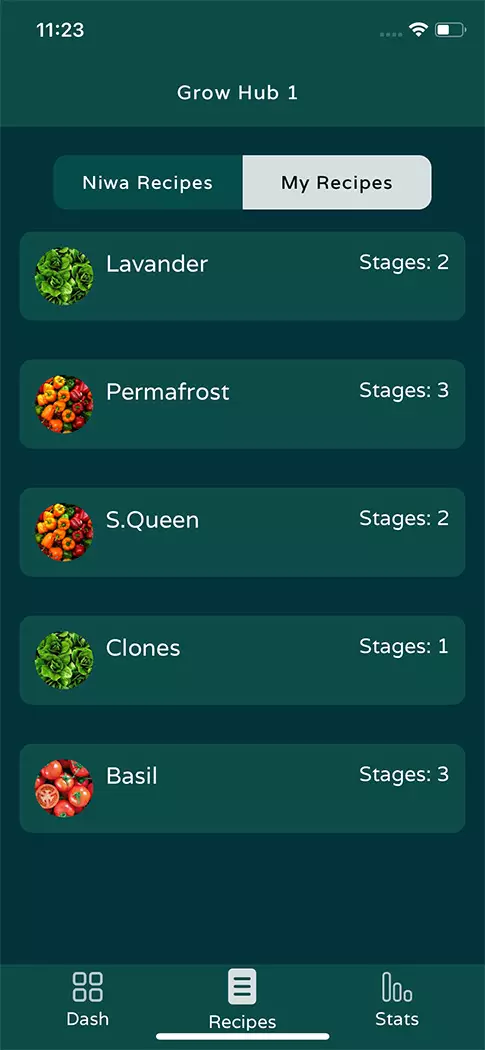 Niwa App Screenshot - list of recipes