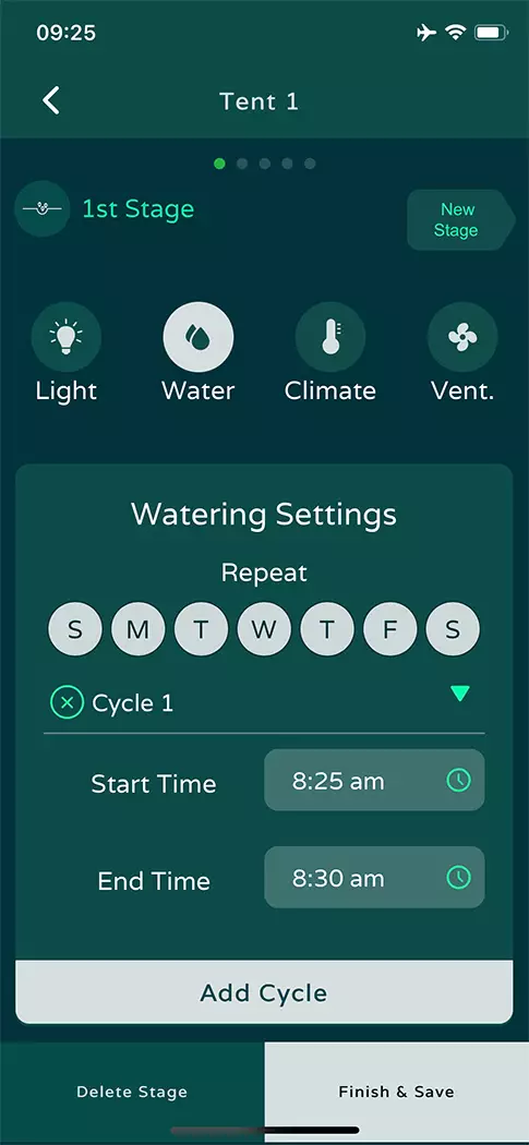 Niwa App Screenshot - recipe setting for water schedule