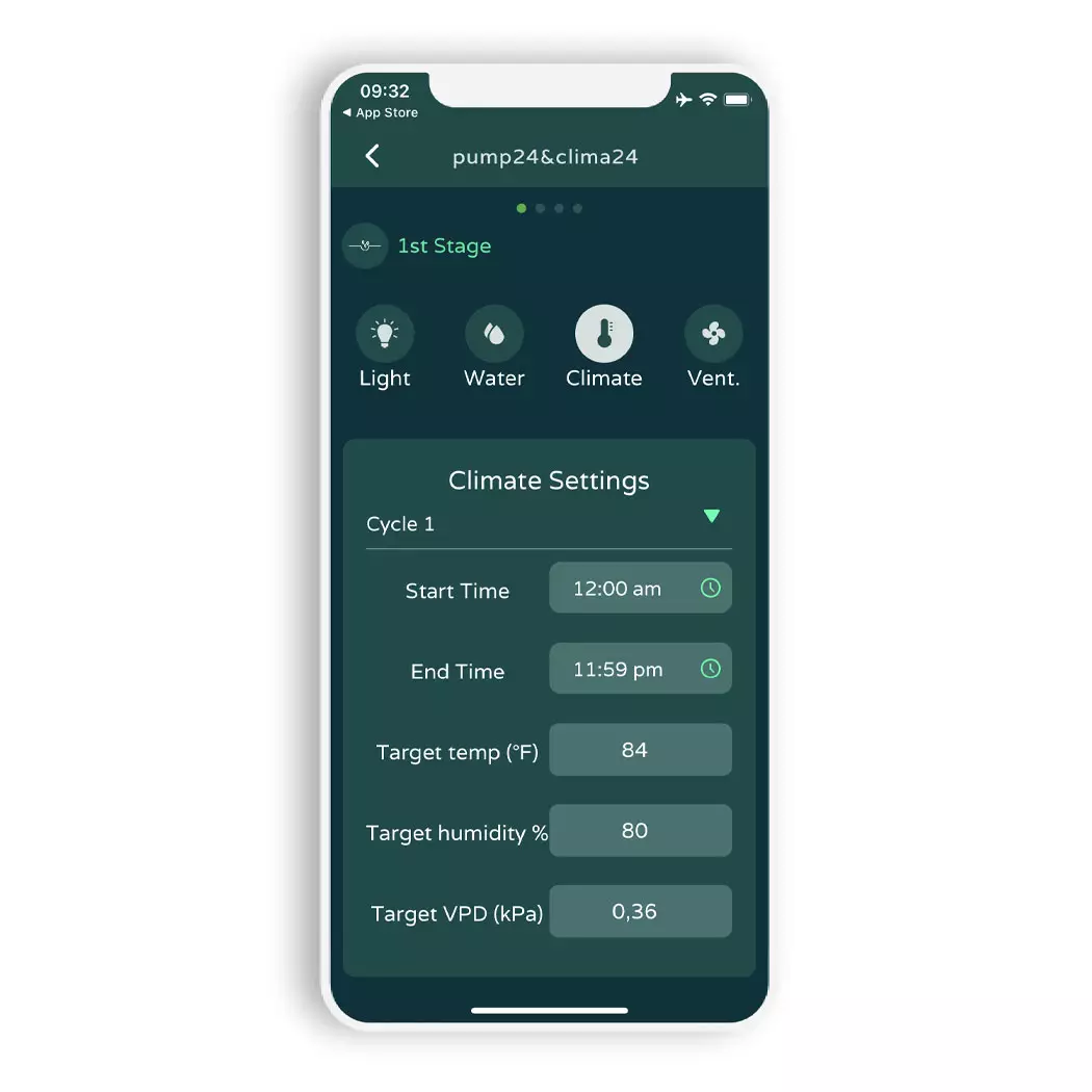Niwa App Screenshot - climate settings